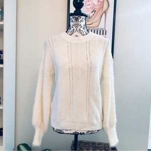 NWT Marc New York Ivory Faux Fur Sleeve Sweater / Small